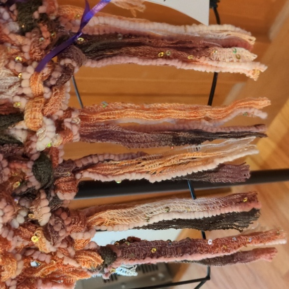 NEW! Handmade Knit Mixed Ribbon Yarn Bohemian Sparkle Fringe Scarf - Picture 3 of 11